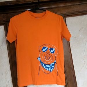 Lands end orange tee-shirt with a dog on the front size 10-12 kids medium
